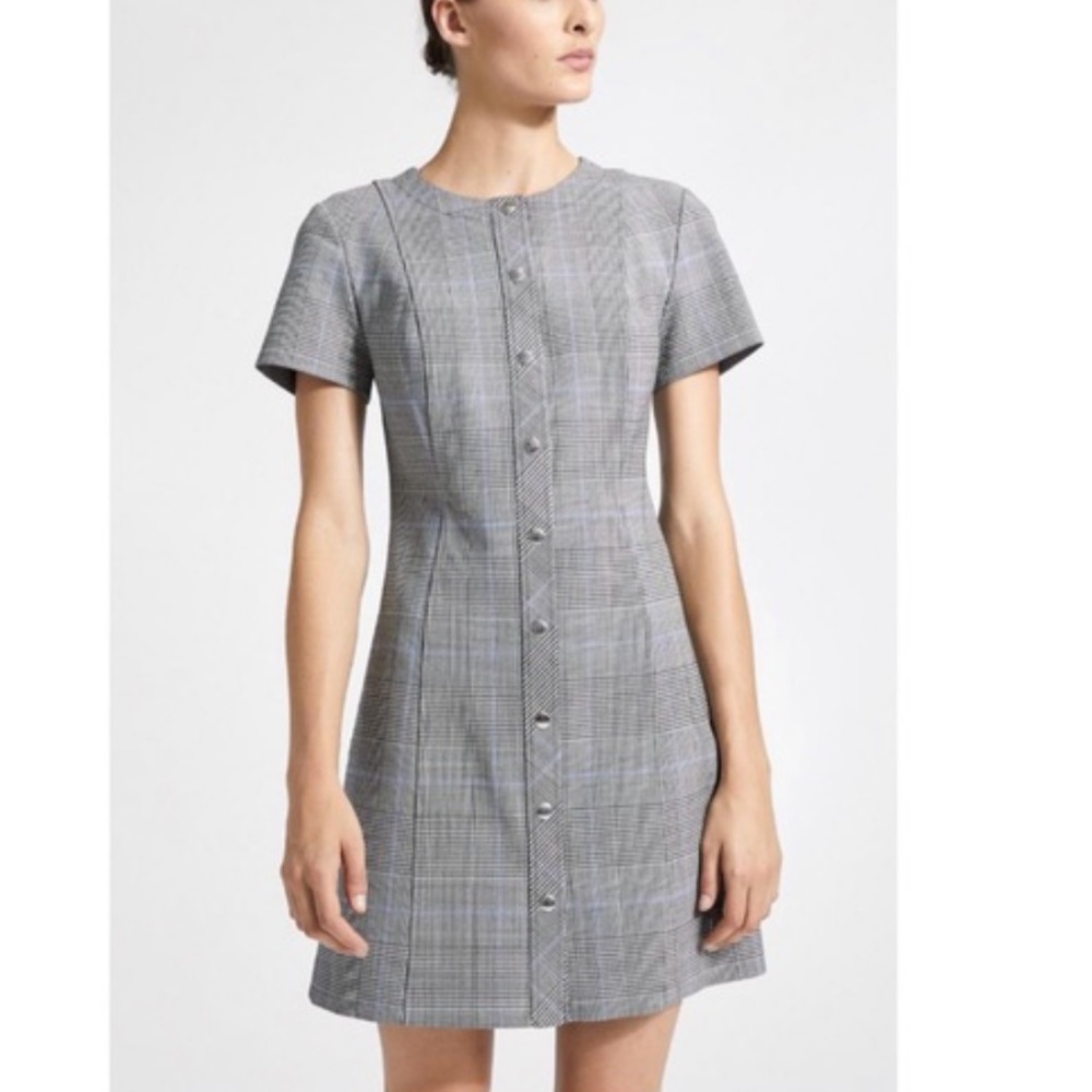 Theory S Easy Snap Windowpane Portland Shift Dress